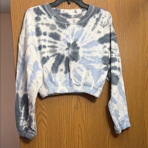 Aeropostale Gray and White Cropped Hoodie Long Sleeve size medium